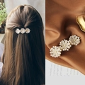 Daisy rhinestone hair clip with gold white pearls and spring clip for women - Three Dream Flowers Spring Clip