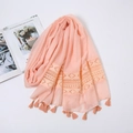 Pink tie-dye scarf with delicate lace embroidery and handmade tassels for women - Pink