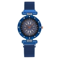 Women's blue starry sky quartz watch with magnetic mesh strap and floral pattern dial - Blue