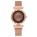 Elegant rose gold women watch with magnetic Milanese band and sparkling crystal flower dial - Rose Gold