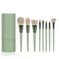 Light green 8-piece makeup brush set with animal hair and matching cylinder case - Peacock Green-Green Tube