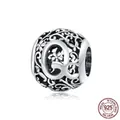 Hollow S925 sterling silver charm bead with letter Q and vintage floral pattern - 925 Silver / Letter Q