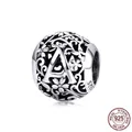 Sterling silver hollow letter A charm bead with intricate floral relief carvings - 925 Silver / Letter A
