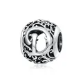 Vintage S925 sterling silver hollow charm bead featuring an engraved capital letter D - 925 Silver / Letter D