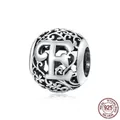 925 sterling silver hollow letter E charm bead with vintage floral pattern for DIY jewelry - 925 Silver / Letter E