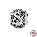 Sterling silver hollow bead charm featuring vintage floral patterns and letter S - 925 Silver / Letter S