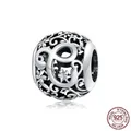 S925 sterling silver hollow letter E charm bead with delicate flower pattern for bracelets - 925 Silver / Letter C