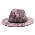 Detail of pink and black snakeskin pattern felt fedora hat with a slim black band - M (56-58cm) / Pink