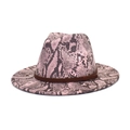 Detail showing pink snakeskin pattern wool fedora with brown braided decorative band - M(56-58cm) / Pink