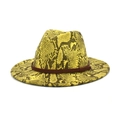 Cappello fedora giallo con stampa serpente e fascia intrecciata marrone elegante - M(56-58cm) / Verde