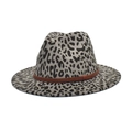 Cappello fedora in lana grigia con stampa leopardata e nastro intrecciato marrone - M (56-58cm) / Leopardo Grigio