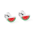Watermelon-shaped stainless steel stud earrings with red and green enamel finish - Watermelon