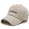 Casquette de baseball beige délavée avec broderie SATURDAY et détails d'usure vintage - Réglable / Poche zippée