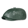Retro dark green leather newsboy cap for men and women shown in a side 45-degree angle view - Dark Green