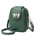 Green leather crossbody phone bag with bee metal ornament and adjustable strap - Green
