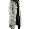 Detail of grey cable-knit long cardigan featuring thick texture and large buttons - 4XL / Light Gray