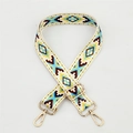 Adjustable bohemian style wide shoulder strap with blue and yellow geometric pattern - No. 100 / Gold