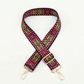 Adjustable woven shoulder strap in geometric magenta and green with gold metal clips - No. 105 / Gold