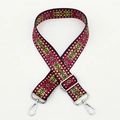 Pink and green geometric patterned adjustable nylon shoulder strap with silver lobster clasps - No. 105 / Silver