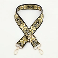 Adjustable woven shoulder strap with yellow geometric floral pattern and gold hooks - No. 106 / Gold