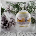Detail view of large Christmas tapestry featuring festive snow house design in a glass ball - Ornament Ball Snow Scene