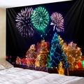Tapiz navideño grande y festivo con fuegos artificiales y luces de ciudad nocturna - 90x60cm / Estilo 7