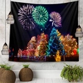 Detalle de tapiz de pared navideño con fuegos artificiales festivos y vista nocturna de ciudad - 230x180cm / Estilo 6