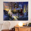 Tapiz navideño con cabaña de invierno y paisaje nevado para decoración de pared - 230x180cm / Estilo 4