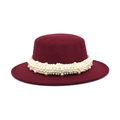 Cappello fedora bordeaux in feltro di lana con elegante decorazione di perle multistrato - Borgogna