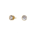 Hip hop style gold plated stainless steel stud earrings with round cubic zirconia stones - Gold-White Zircon