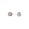 Hip hop style titanium steel stud earrings with round cubic zirconia in rose gold finish - Rose Gold White Rhinestones