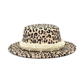 Flat top leopard print wool fedora hat for women with elegant pearl headband decoration - M(56-58cm) / Beige Leopard