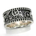 Vintage 925er Silber Punk Getriebe und Kette Ring mit industriellem Retro-Finish - US 6 / Silber