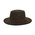 Close-up of olive green leopard print fedora with brown leather braided band detail - M (56-58cm) / Army Green