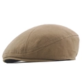 Classic khaki cotton beret flat cap with vintage stitching detail for men and women - 57-59cm / Khaki