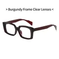 Square wine red full-rim glasses with thick frames and clear transparent lenses - Wine Red Frame Clear Lens Anti Blue Light