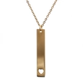 Gold stainless steel vertical bar necklace with hollow heart detail on white background - Gold
