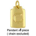Detail of gold rectangle pendant featuring an embossed letter C and smooth polished finish - C (Chain Not Included)