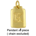 Detailed close-up of a gold-plated rectangular pendant featuring an embossed letter K - K (Chain Not Included)