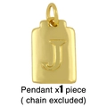 Detailed macro view of a gold-plated rectangular letter J pendant with embossed finish - J (Chain Not Included)