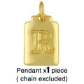 Detailed macro view of 18K gold-plated rectangle pendant with embossed letter R design - R (Chain Not Included)