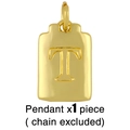 Macro shot of gold rectangle pendant featuring an engraved letter T with top ring - T (Chain Not Included)