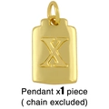Detail of gold Cuban rectangle pendant with embossed letter X and polished finish - X (Chain Not Included)