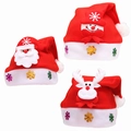 Three festive red felt Christmas hats with Santa Claus Snowman and Reindeer cartoon patterns - Cartoon Christmas Hat (One Size, Non-glowing)