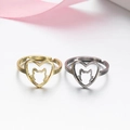 Adjustable hollow heart and cat silhouette rings in gold and silver finish - 009 (Heart Cat)