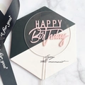 Topper per torta in acrilico trasparente con scritta rosa Happy Birthday - Acrilico / Rosa