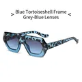 Oversized blue tortoiseshell rectangle sunglasses with gradient grey-blue lenses - Blue Hawksbill Frame Gray Blue Lens