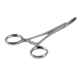 Stainless steel curved hemostat forceps for body piercing with silver metal finish - Stainless Steel / Single Hole Dermal Forceps