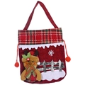 Christmas burlap gift bag featuring a cute 3D elk character and plaid trim design - Elk Style
