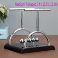 Newton's Cradle desk toy with five metal balls and dark wood base in T-shape medium size - Medium T-shape